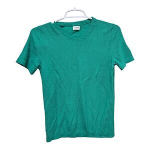 J Crew Emerald Green Sweater Tee Small Textured Knit Short Sleeve